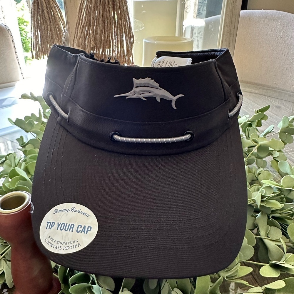 SOLD NWT UNISEX TOMMY BAHAMA BLACK ADJUSTABLE VISOR with Logo